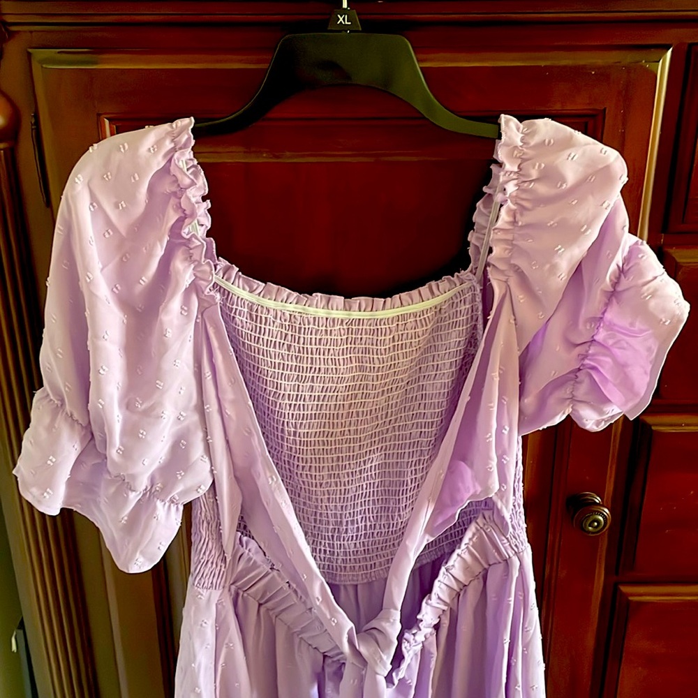 SHEIN Lavender NWOT Open Back Maxi Dress Ruffle hem Never Worn 1X Bow back - Picture 4 of 13